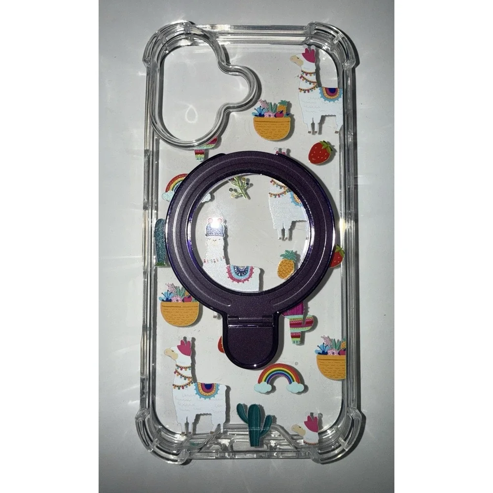 D0052-Samsung Galaxy S24 Ultra Case Clear Llama Pattern MagSafe Kickstand